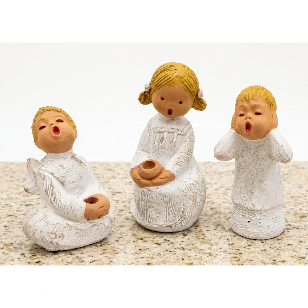 Vintage Jullar Terra Cotta Angel Figurines / Candle Holders, 4.5-6